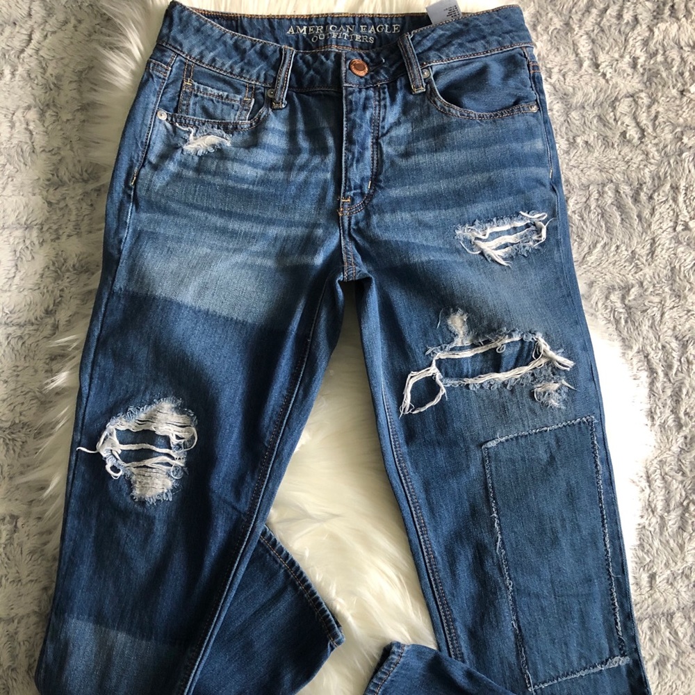 Ae Patchwork Tomgirl Button Fly Distressed Jeans - image 1